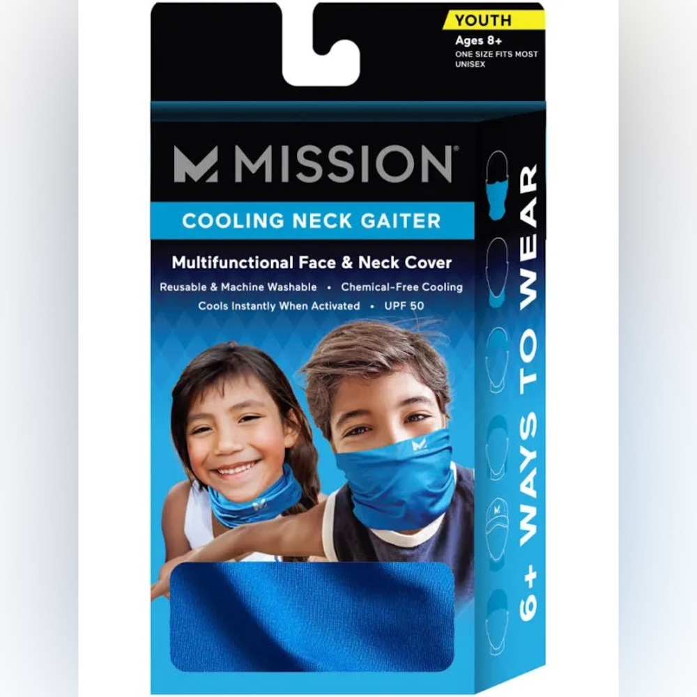 Mission Unisex Kids Youth 2 Pack Cooling Neck Gaiter - Blue